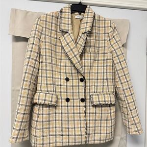 Fate Yellow Plaid Tweed Double-Breasted Blazer